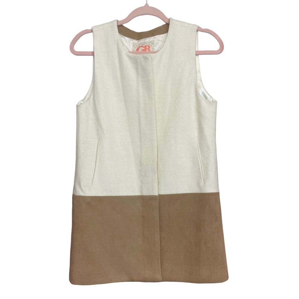 Gianni bini cream camel suede blend color block longline vest XS